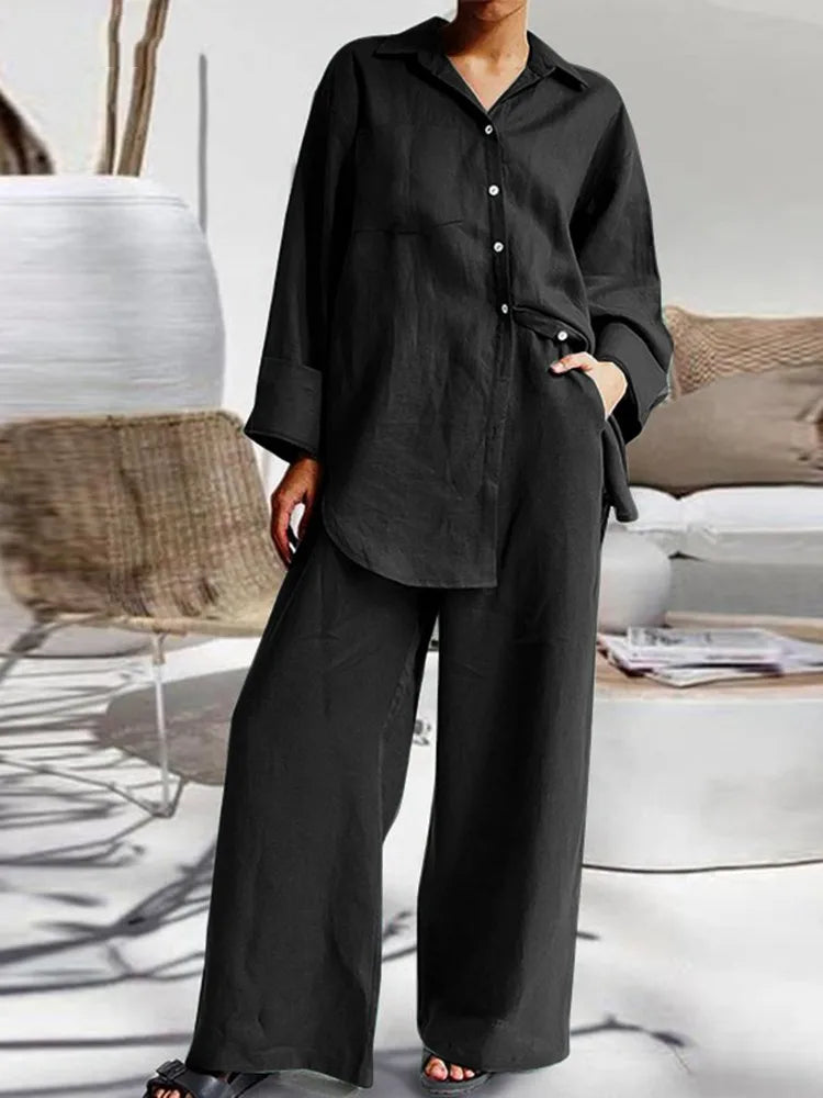Autumn Long Pant Sets New Cotton Linen Women Casual Style LADYLYS