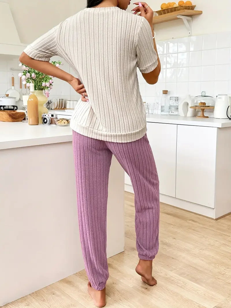 Two-Piece Pajamas Set Sleepwear Heart Print Round LADYLYS