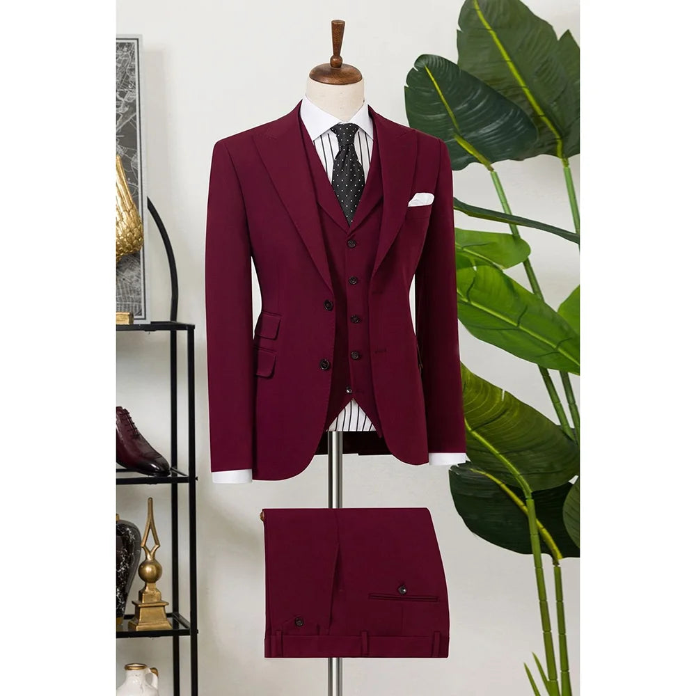 Vintage 3-Piece Men's Business Suit – Slim Fit Jacket, Vest & Trousers