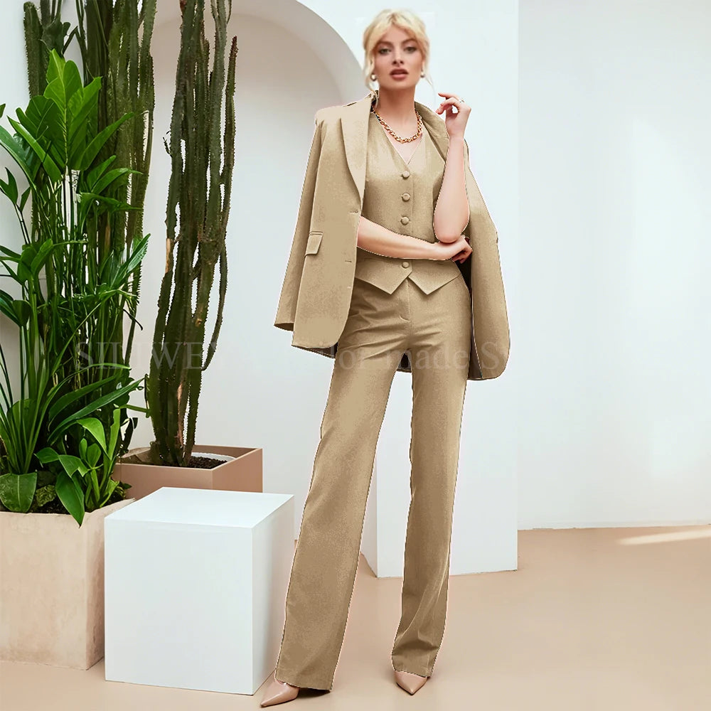 Chic Green 3-Piece Women's Suit – Slim Fit Blazer, Pants & Vest | Formal Office Set