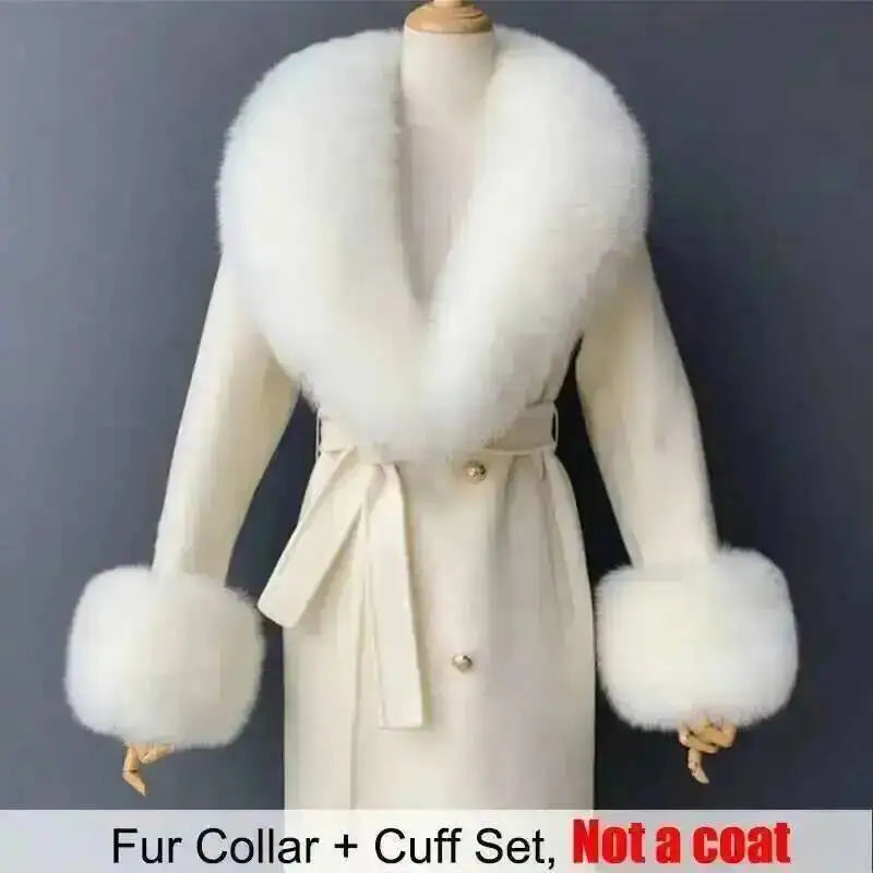 Women's Real Fur Collar and Cuffs Set, Fluffy Winter Scarf