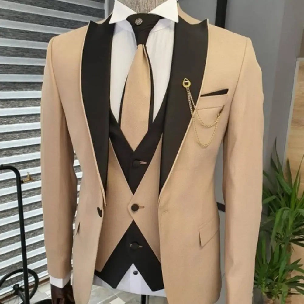 Men's Solid-Colour Three-Piece Suit Set