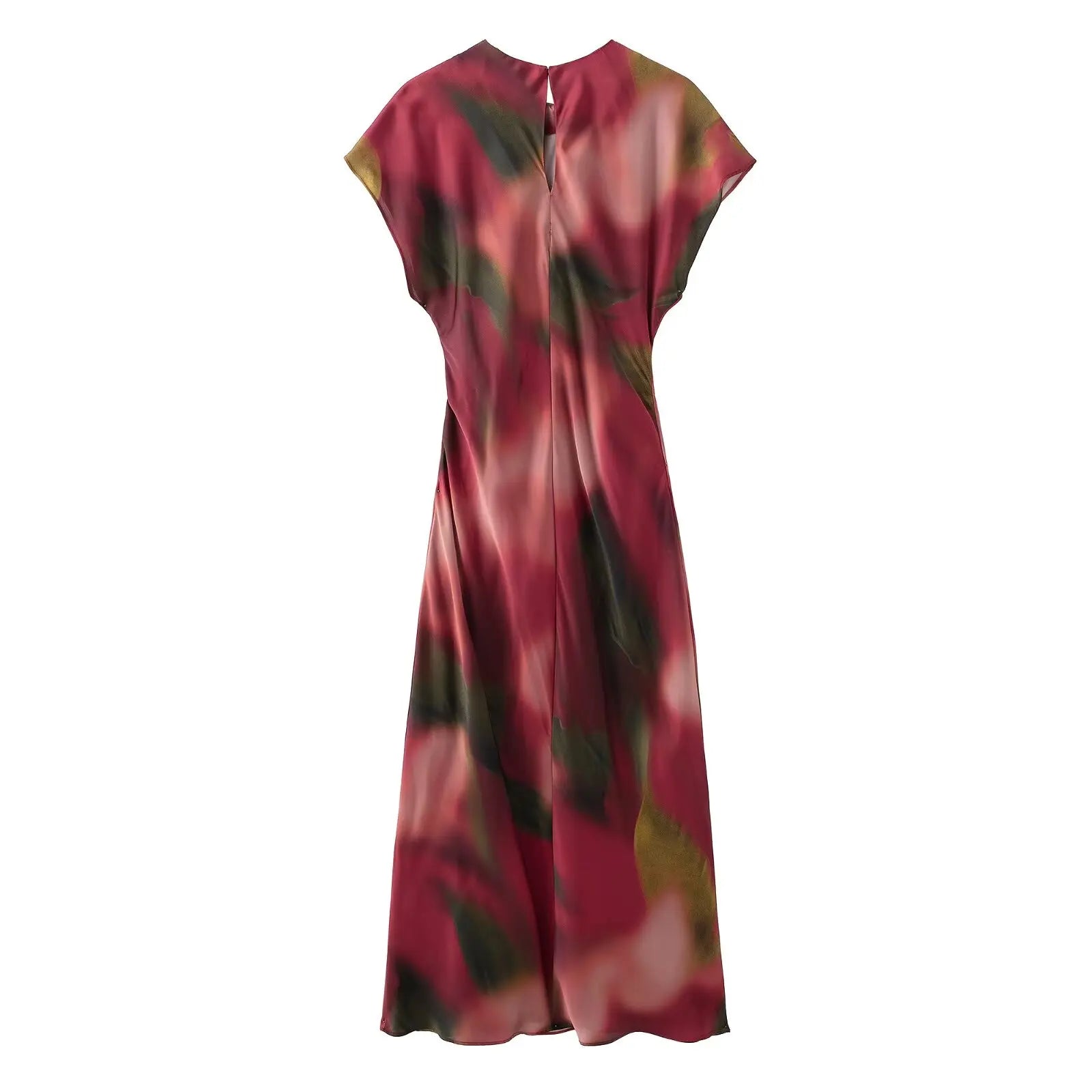 Vintage Satin Asymmetric Print Midi Pinch Pleat Long Dress LADYLYS