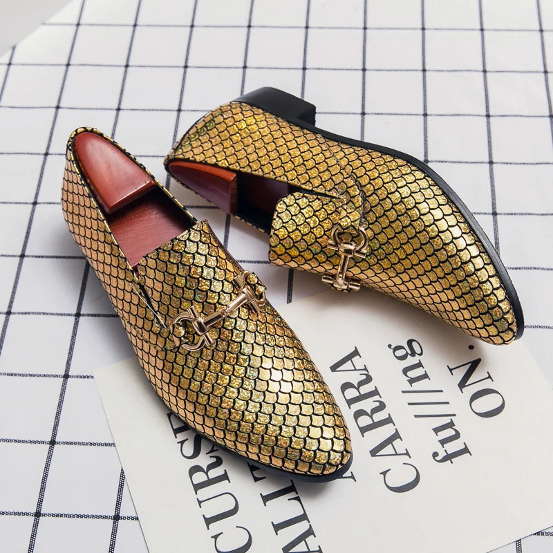 High-end banquet shoes, luxurious gold, pointed toe in genuine leather, large sizes: 38-48 LADYLYS