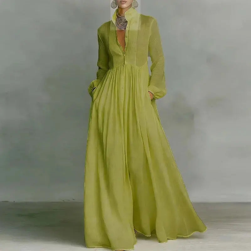 Maxi Shirt Dress Woman Elegant High Waist Solid Party Dress Spring Long Sleeve Loose LADYLYS