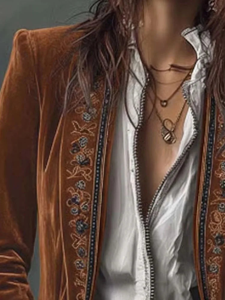 Women's Vintage Print Lace-Trim Jacket