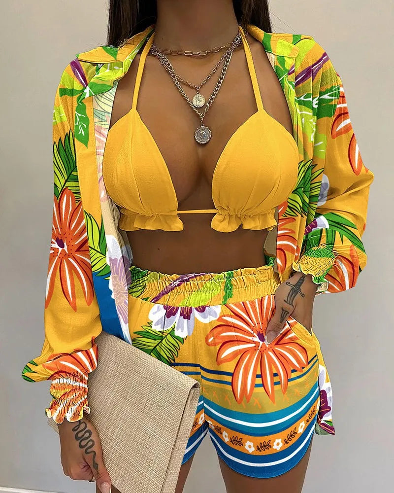 Three Pieces Swimwear Sexy Beachwear Bathing Suit Shorts Cover Up LADYLYS