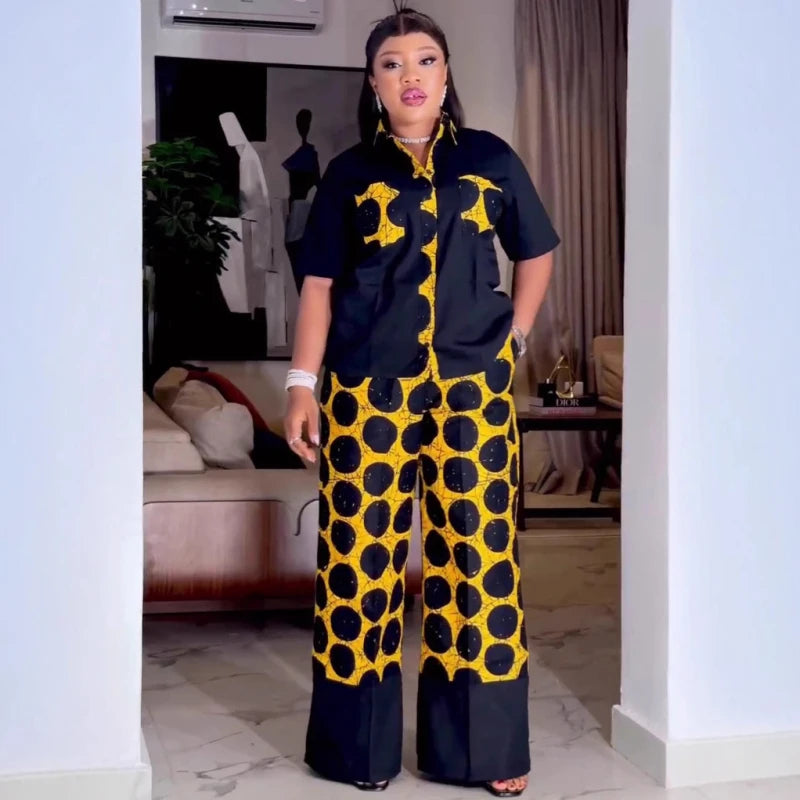 African-Inspired Dot Print 2-Piece Set – Women's Fashion Outfit