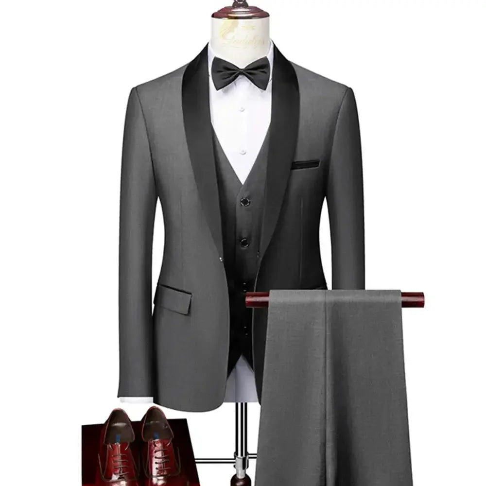 Lapel Black Collar 3 Pcs Suit Set Coat Vest Trousers LADYLYS