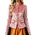 Women's Pink Velvet High-Neck Blazer