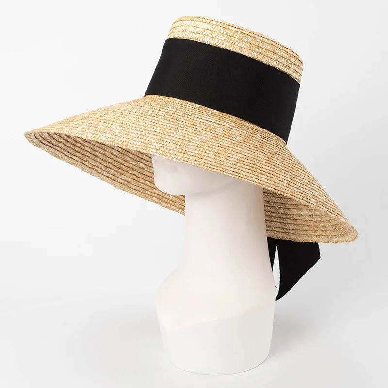 Red edging 2026 Sun Hats Hepburn hat Shiny Straw Hat European American  Braided Female Sunshade  chapeau femme LADYLYS