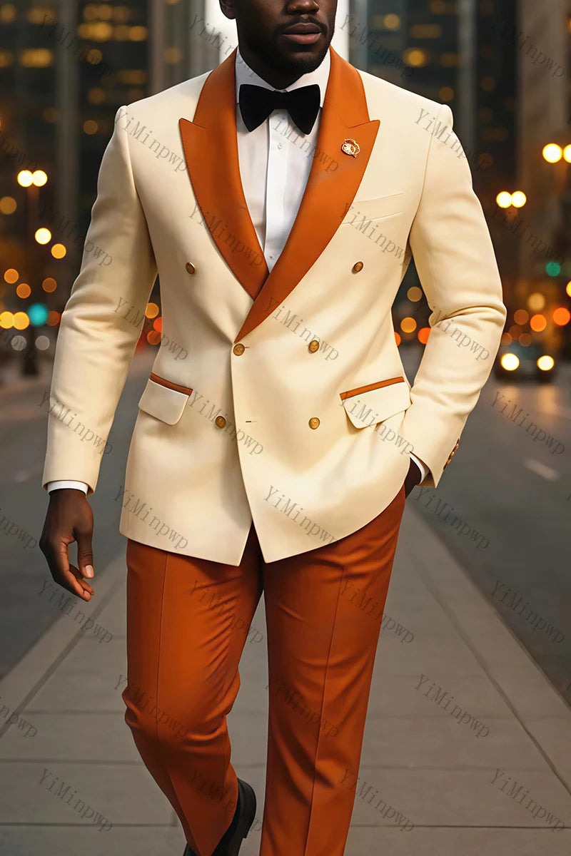 Men's Double-Breasted 2-Piece Slim Fit Suit with Notched Lapels