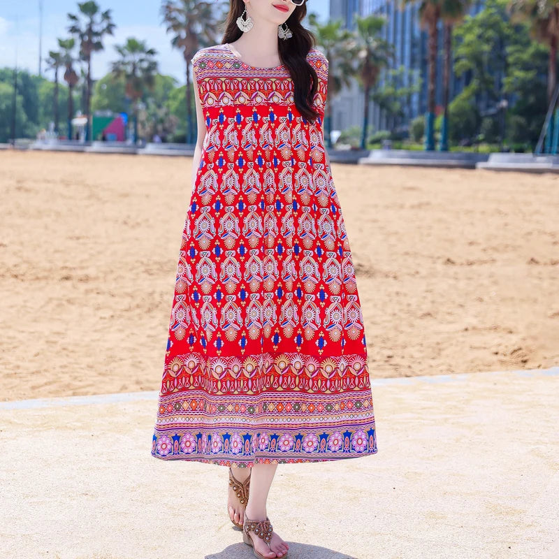 Casual Female Elegant  Print Knee-length 0-neck Floral Dress LADYLYS