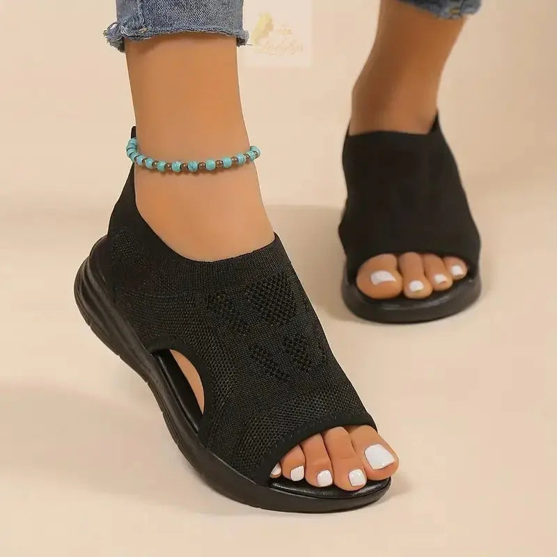 Comfortable Round Toe Thick Sole Solid Color Shoes Mesh Breathable LADYLYS