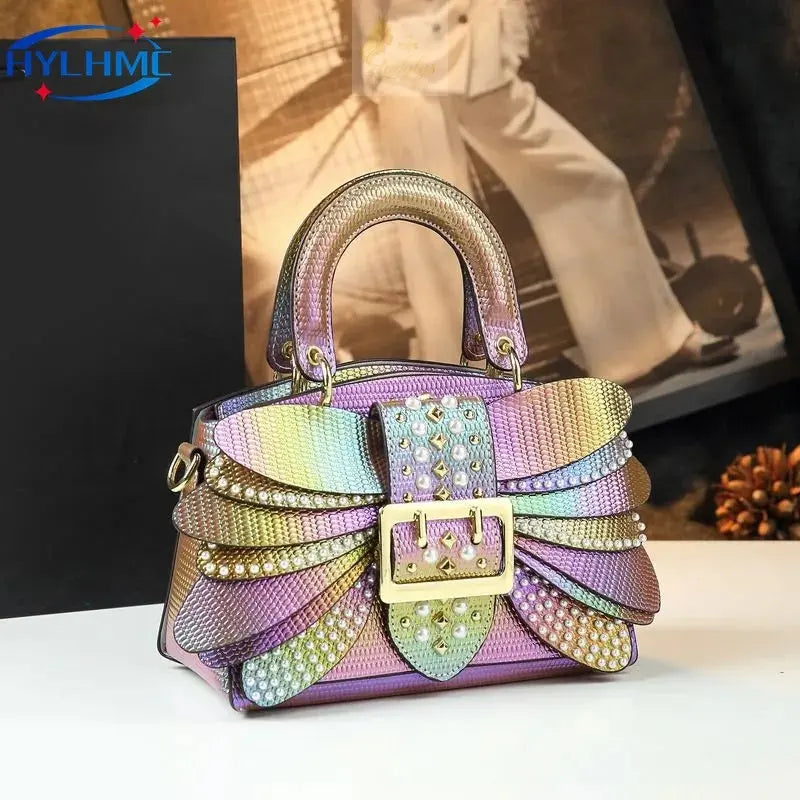 Pearl Riveted Wings Women Bag Real Leather Stylish Bag LADYLYS