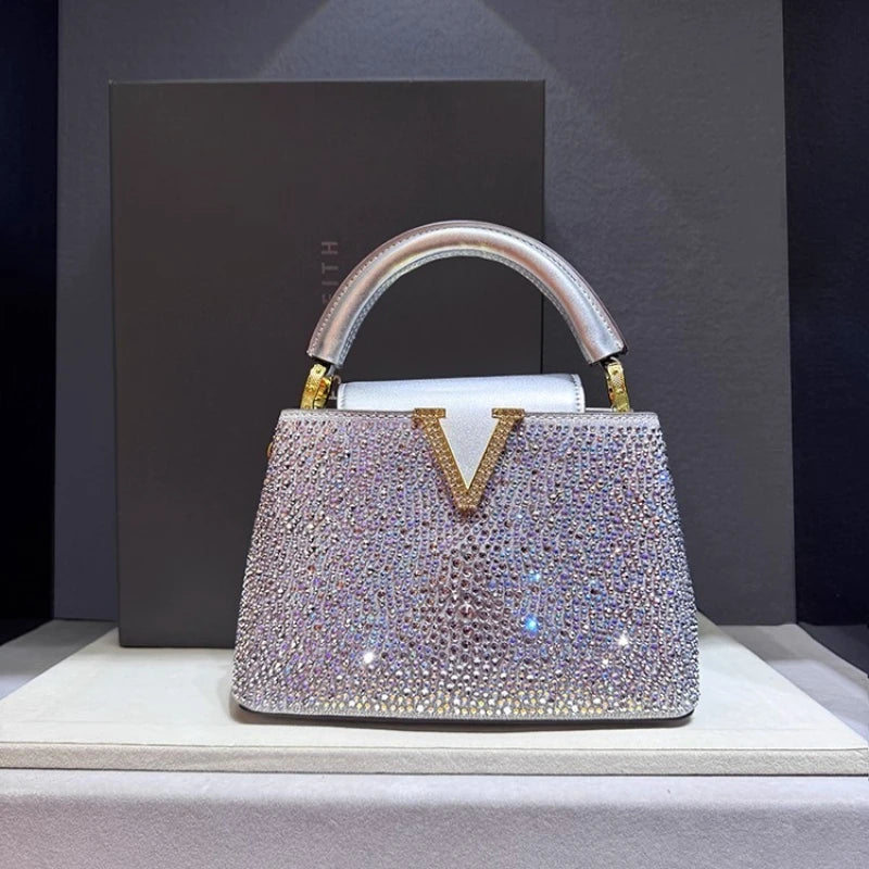 Luxury Brand Leather Diamond Handbag Rhinestone Shoulder Cross-body Tote Bags LADYLYS