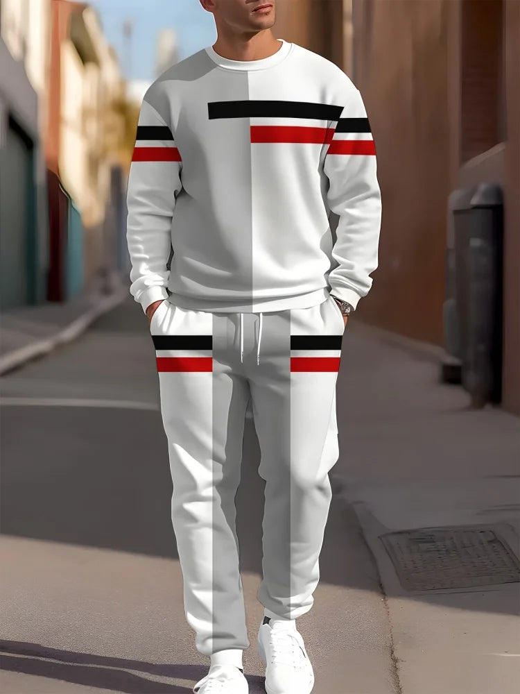 Men's Gradient Print Crew Neck Long Sleeve Top & Casual Pants — 2-Piece Set