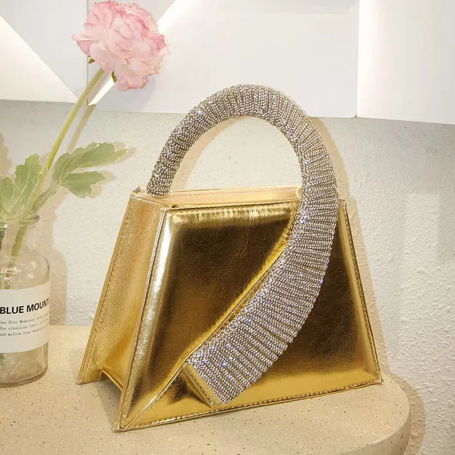 Luxury Satin Square Bag Wedding Party Clutch Purse Glitter Shiny Diamonds Handle LADYLYS