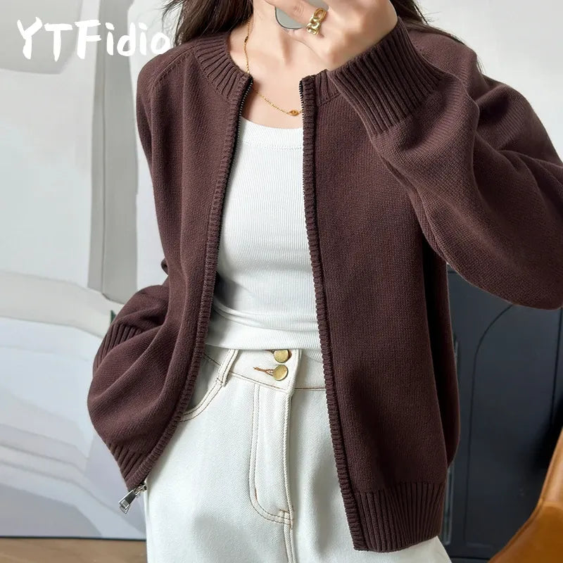 Women's Relaxed-Fit Cotton Crew Neck Cardigan