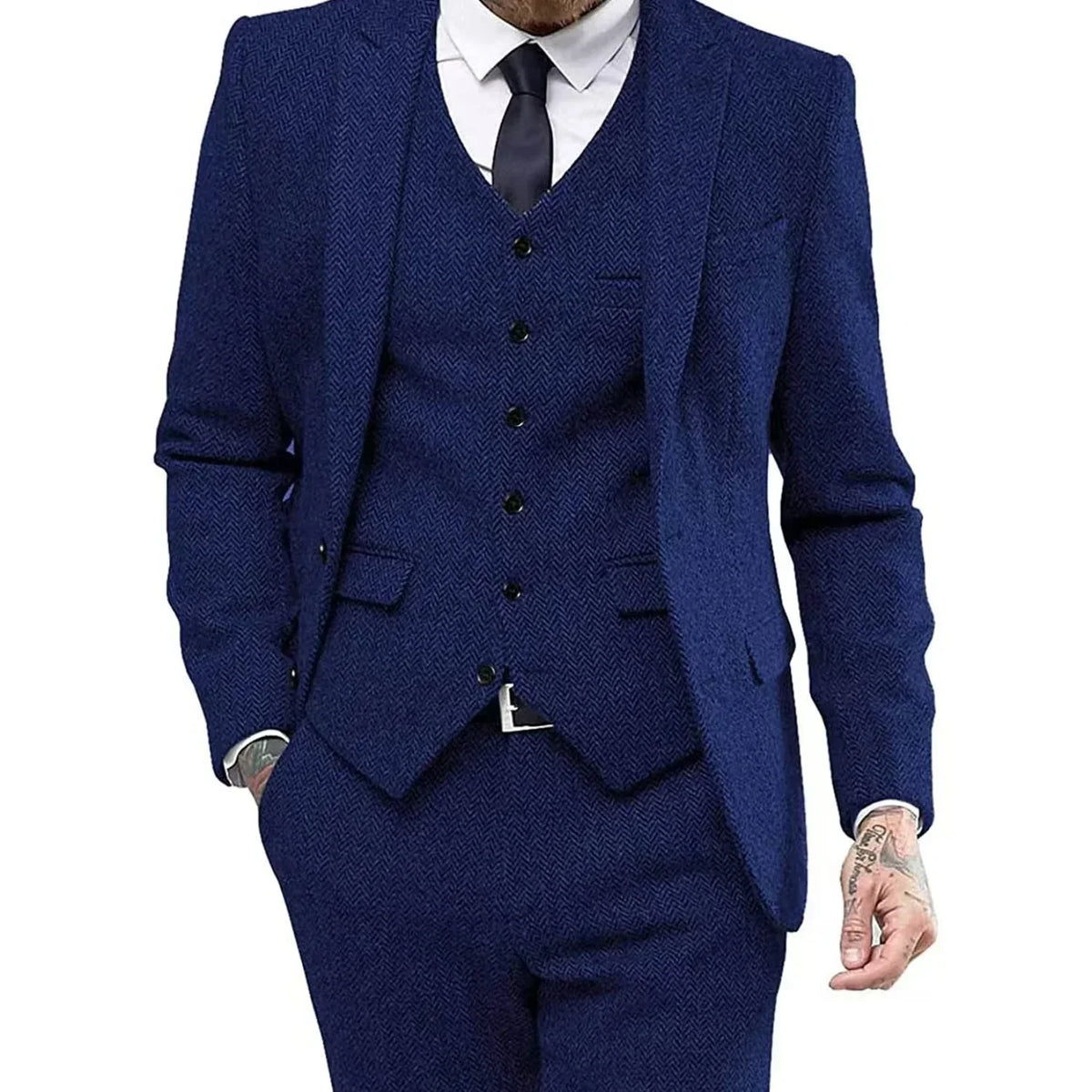 Men's Slim-Fit Herringbone Three-Piece Suit