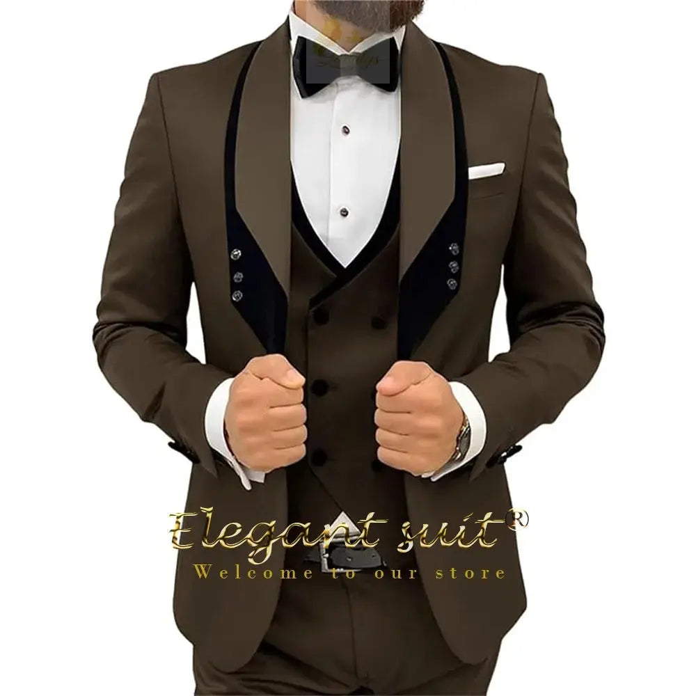 Men's black collar 3 piece suit (single button jacket vest and trousers)elegant slim fit tuxedo LADYLYS