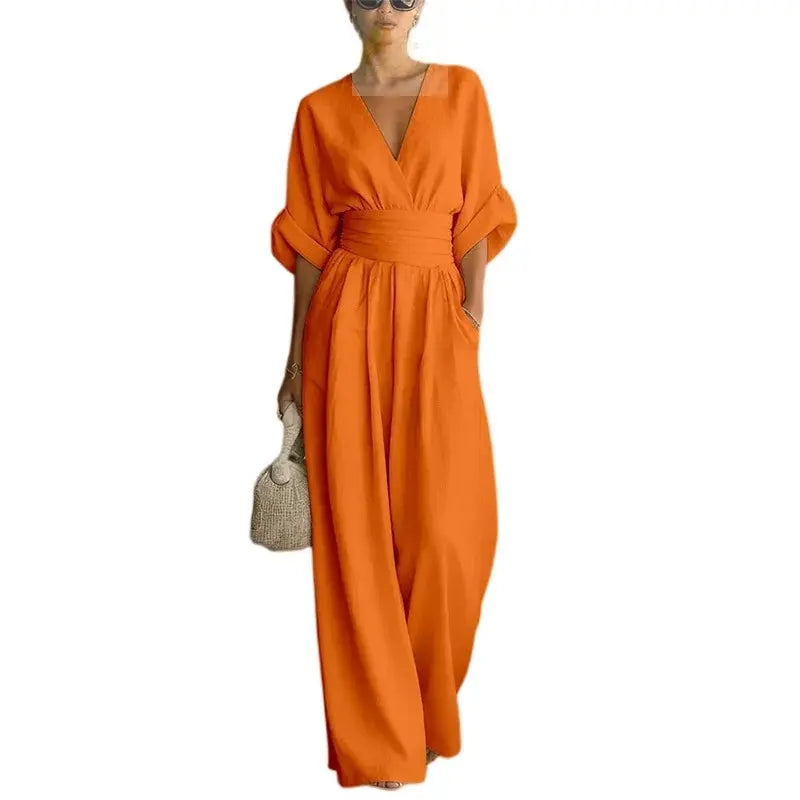 Jumpsuit Fashion High Waist V-neck Casual Sexy  Solid Color LADYLYS
