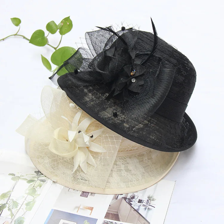 Sun Hats Women Lace Fabric Outdoor Fedora Hat Roll Rim LADYLYS