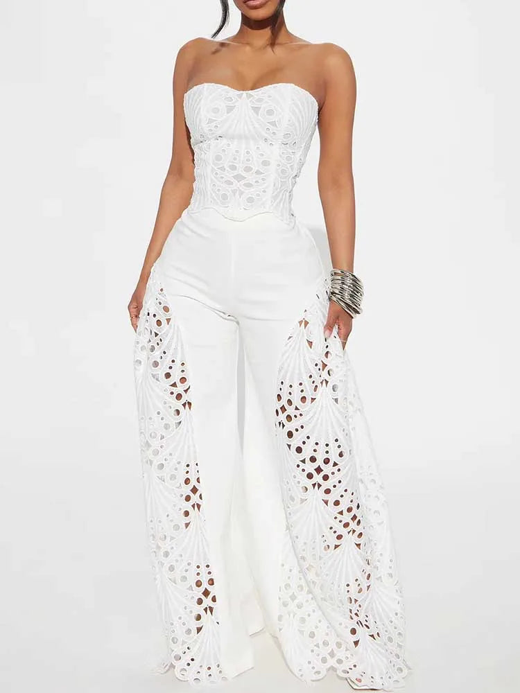 Elegant V-Neck Lace 2-Piece Set – Sexy Spaghetti Strap, Women's Evening Outfit