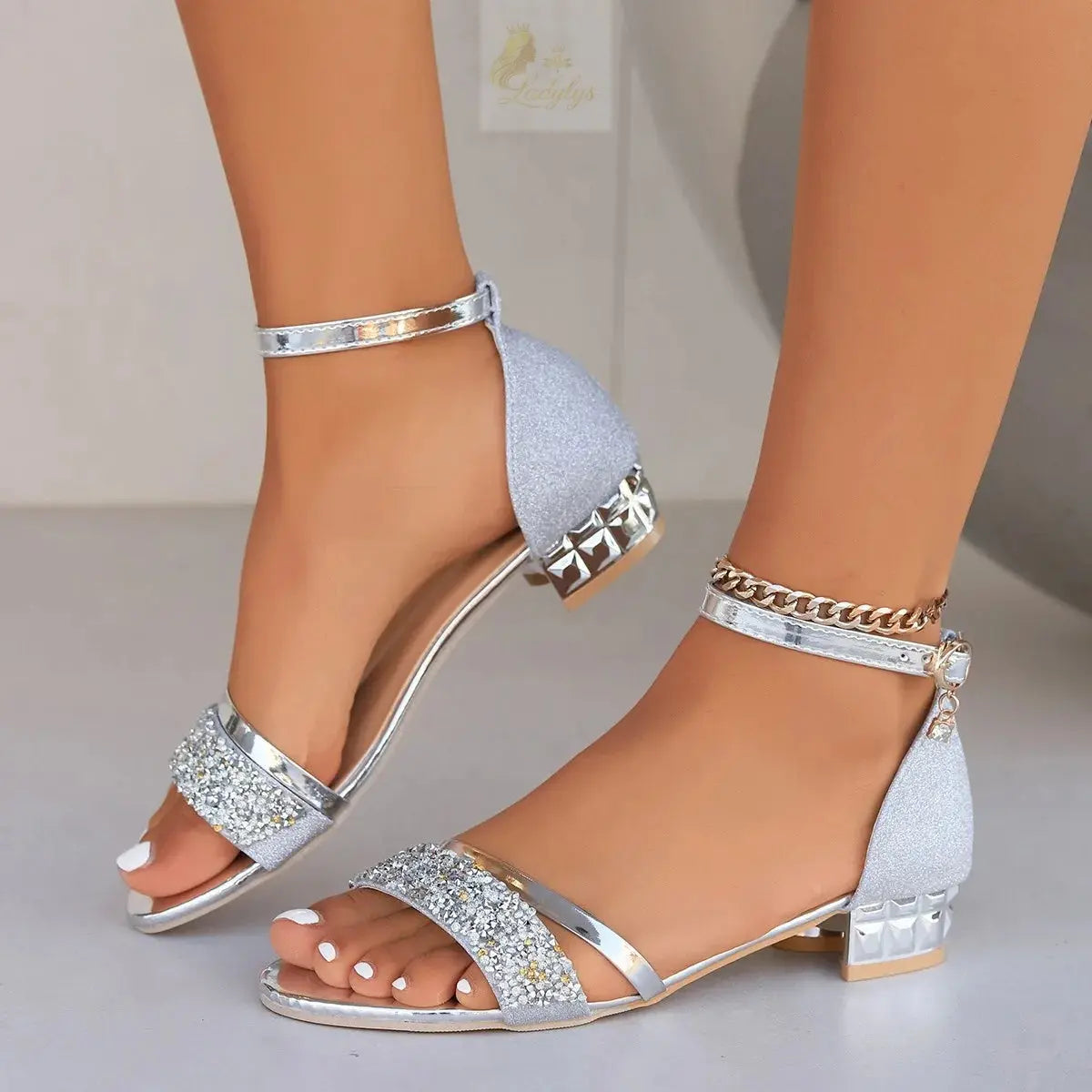 Sandals Gold and Silver Low Heel Casual Shoes LADYLYS