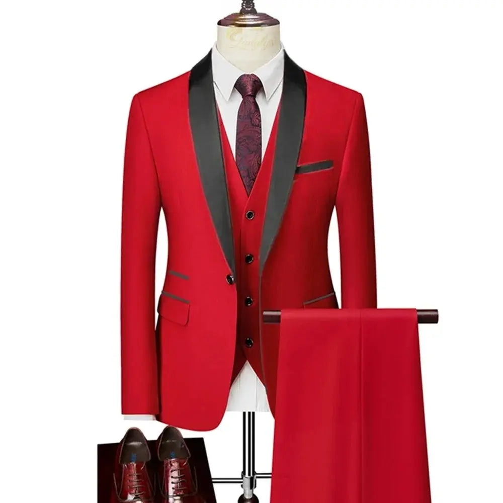 Lapel Black Collar 3 Pcs Suit Set Coat Vest Trousers LADYLYS