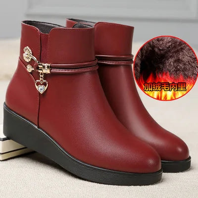 Women's Rhinestone Ankle Boots – Plush-Lined Zip-Up Low Heel Booties