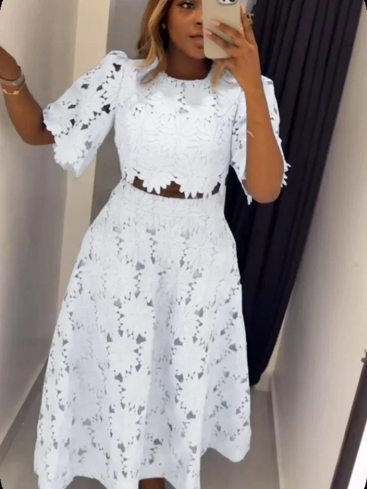 Two piece outfits women wholesale dress sets The new style hollowed out top sweet matching suit dropshopping S-3XL LADYLYS
