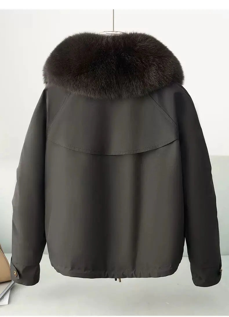 Women's Short Padded Jacket – Fur Collar, Slim Fit, Zip-Up Winter Coat