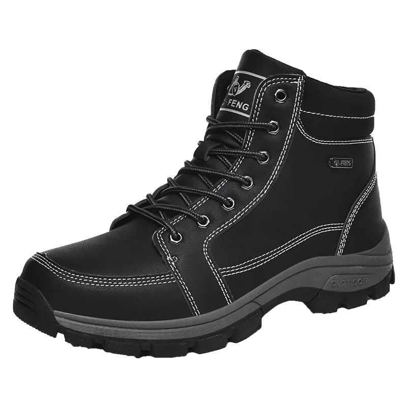 Men's Retro PU Leather Ankle Boots – Lace-Up Cowboy-Style Snow Boots with Optional Fur Lining