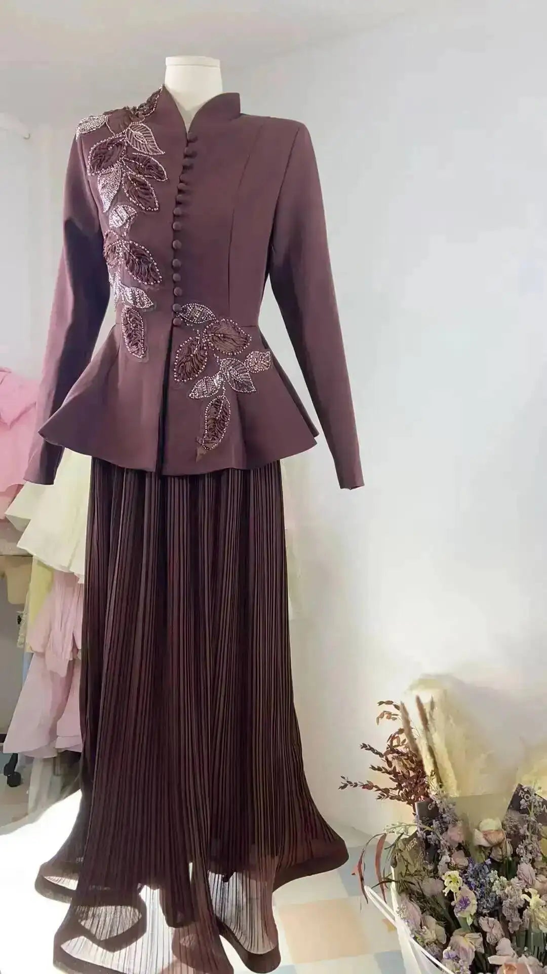Women’s V-Neck Blouse and A-Line Skirt Two-Piece Set