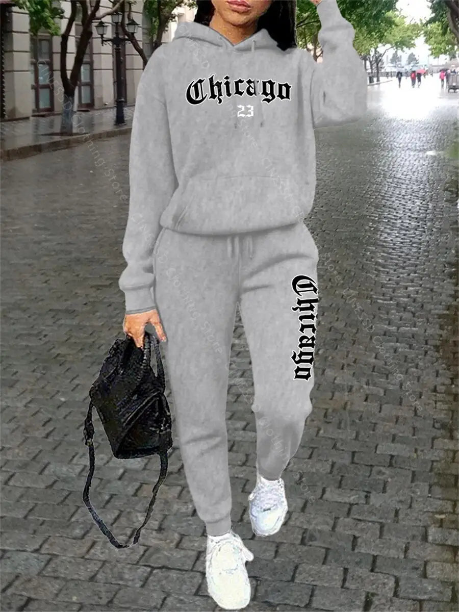 CHICAGO Women's Hoodie & Pants Tracksuit Set — Loose Fit Streetwear Jogging Suit