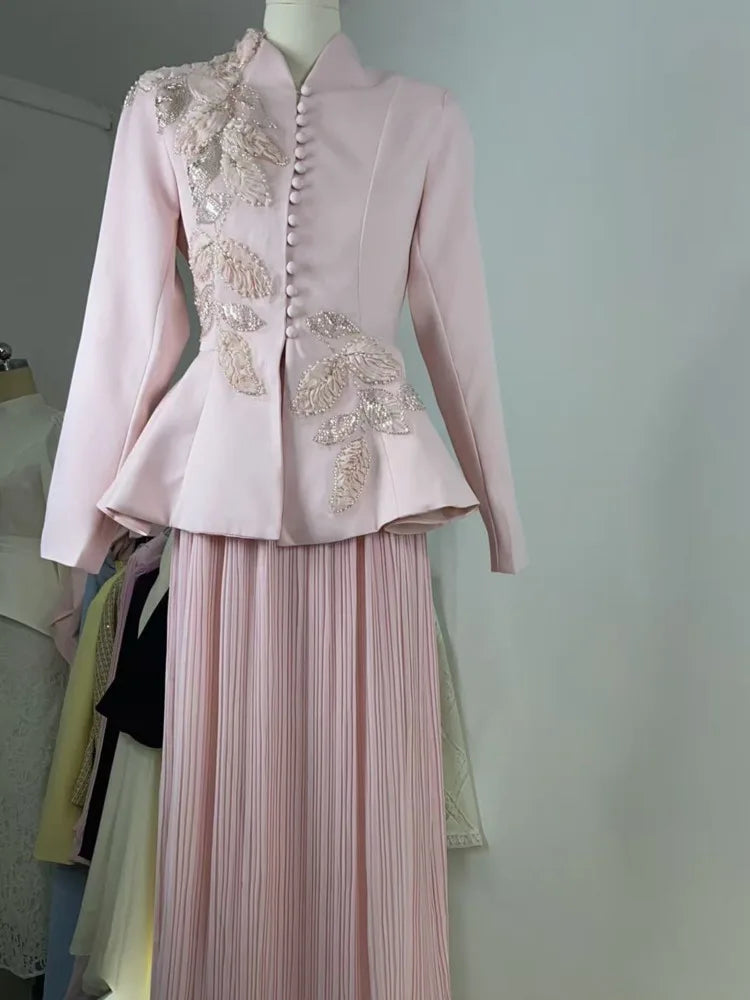 Women’s V-Neck Blouse and A-Line Skirt Two-Piece Set