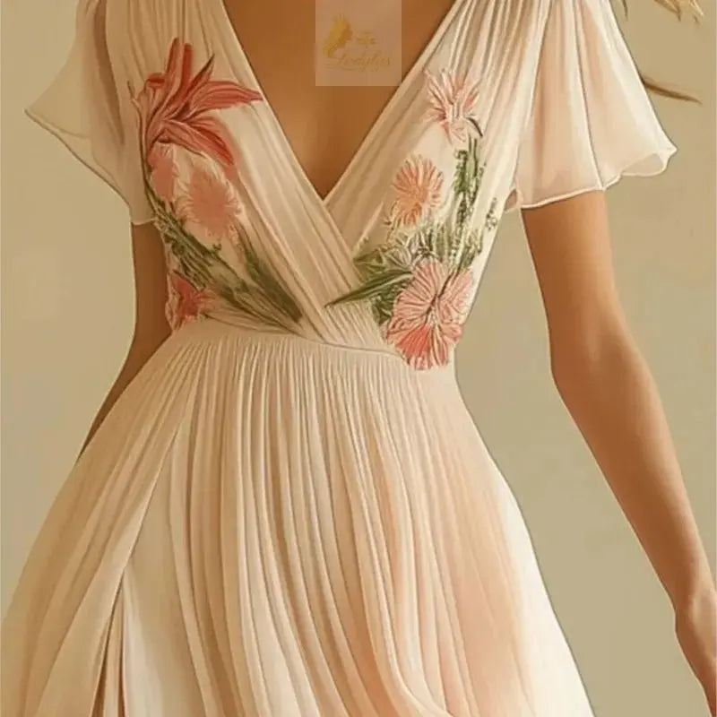 Trend Summer Short Sleeve High Waist Dresses Sexy V Neck Floral Printed LADYLYS