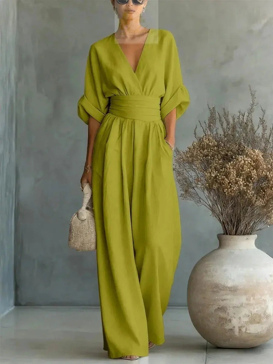 Jumpsuit Fashion High Waist V-neck Casual Sexy  Solid Color LADYLYS