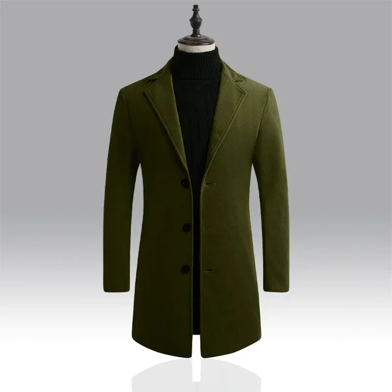 Long Cotton Coat New Wool Blend Pure Color Casual Business Fashion Men's Clothing LADYLYS