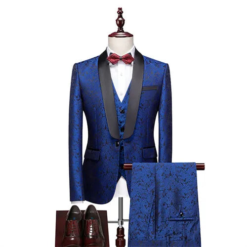 Men's Slim Fit 3-Piece Suit Set – Blazer, Vest & Trousers