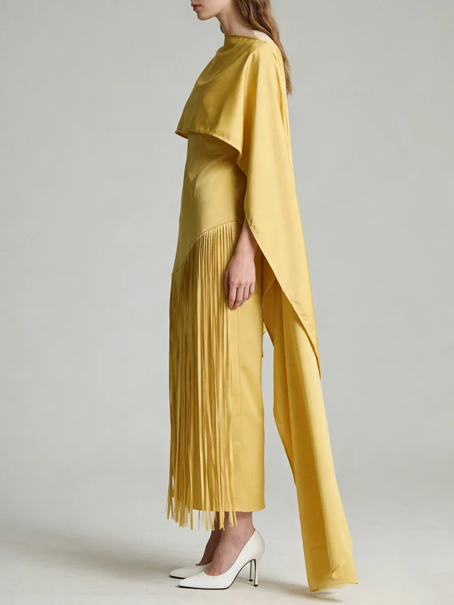 Solid Spliced Tassels Temperament Dress Elegant LADYLYS