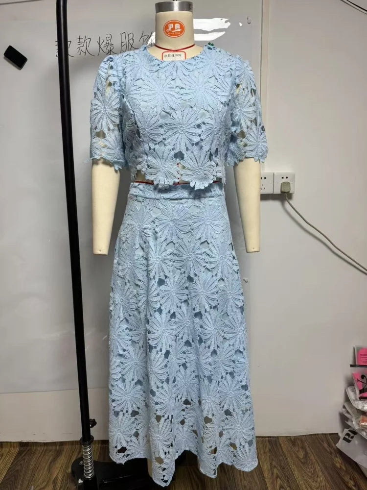 Two piece outfits women wholesale dress sets The new style hollowed out top sweet matching suit dropshopping S-3XL LADYLYS