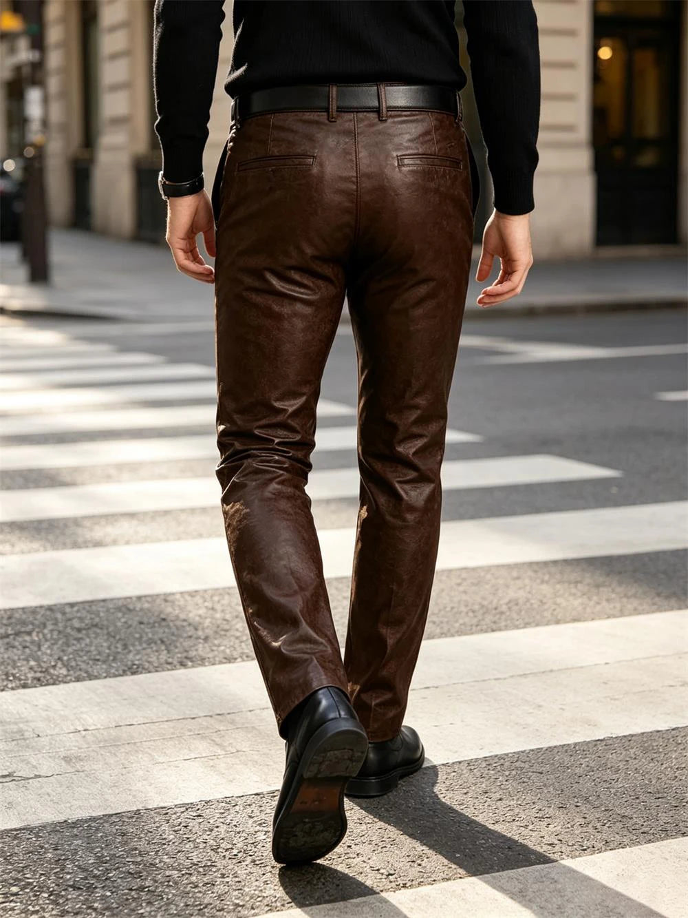 Men's Faux Leather Straight-Leg Biker Pants