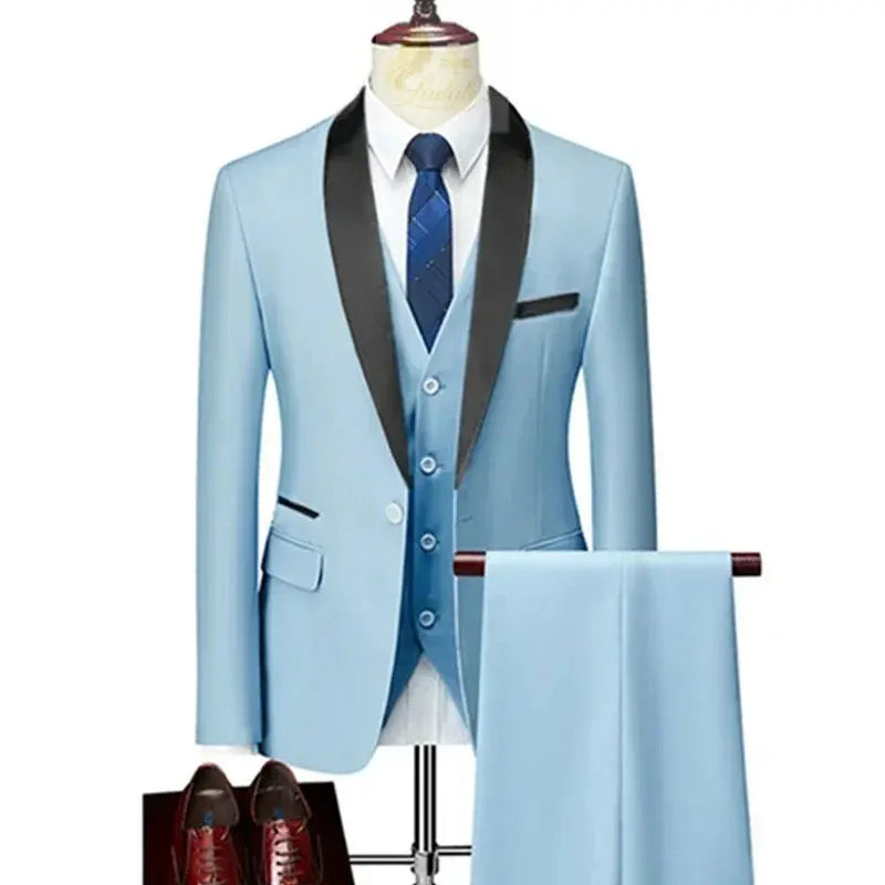 Lapel Black Collar 3 Pcs Suit Set Coat Vest Trousers LADYLYS
