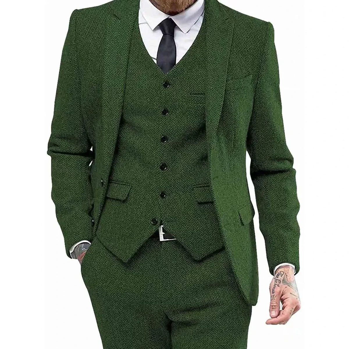 Men's Slim-Fit Herringbone Three-Piece Suit