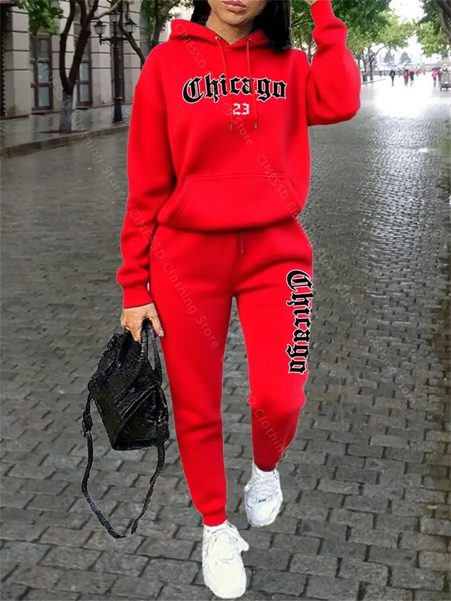 CHICAGO Women's Hoodie & Pants Tracksuit Set — Loose Fit Streetwear Jogging Suit