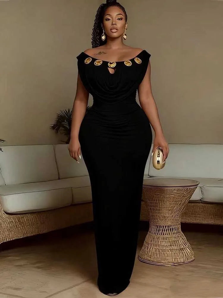 Women's Off-Shoulder Draped A-Line Evening Dress