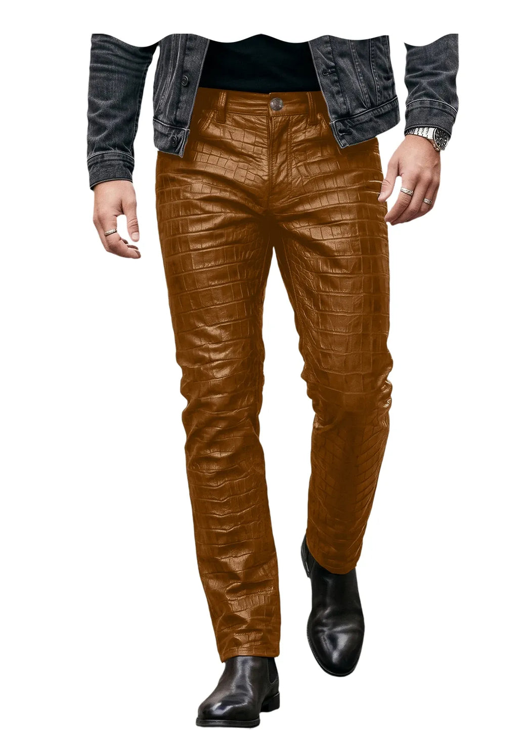 Men's Croc-Embossed Faux Leather Slim-Fit Trousers