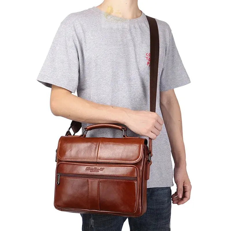 Men's genuine leather briefcase retro style cowhide crossbody bag large-capacity LADYLYS